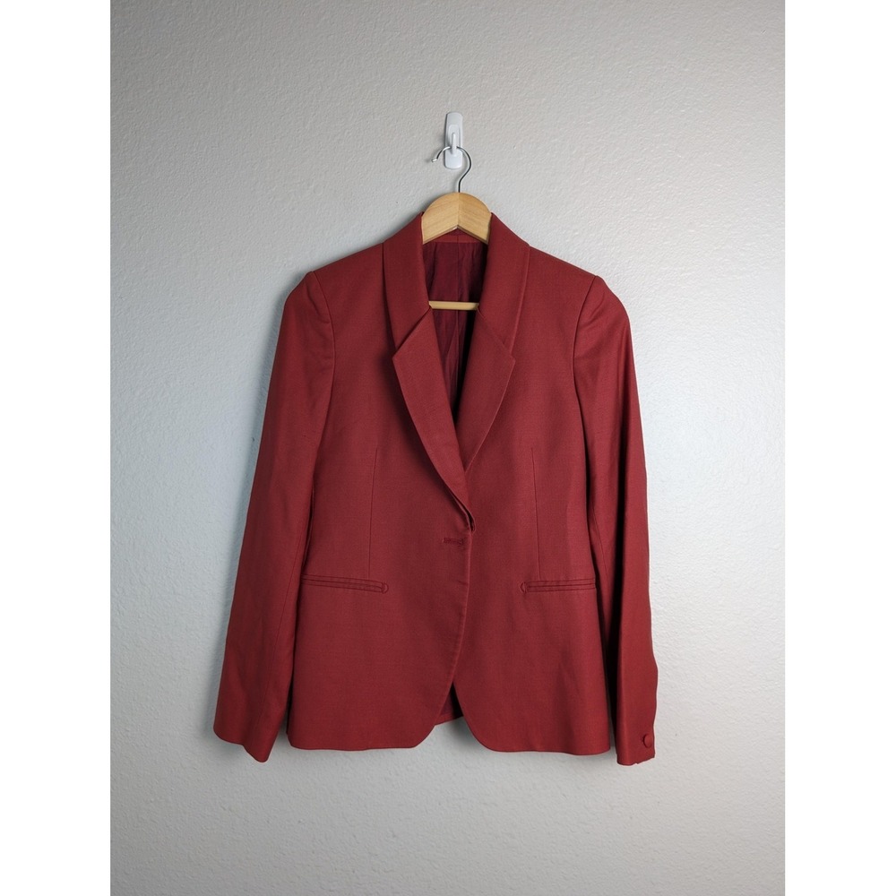 Faconnable‎ Womens Red Wool Twill Suit Jacket Size 36 Lined Made In Italy